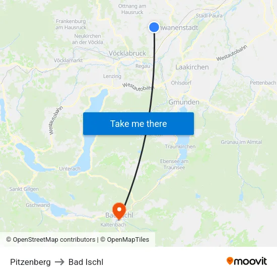 Pitzenberg to Bad Ischl map