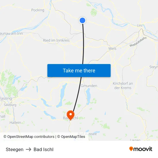 Steegen to Bad Ischl map