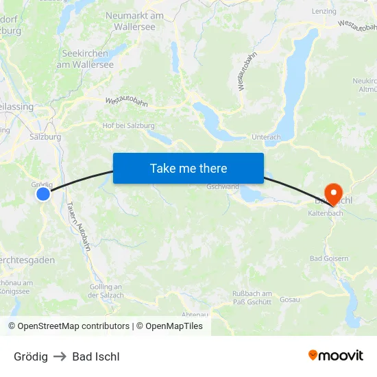Grödig to Bad Ischl map