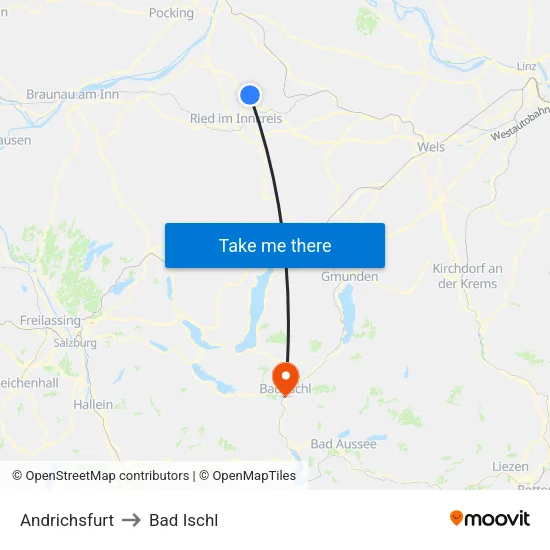 Andrichsfurt to Bad Ischl map