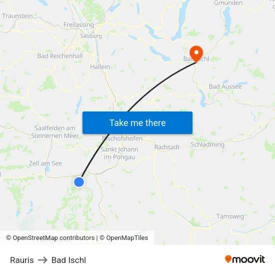 Rauris to Bad Ischl map