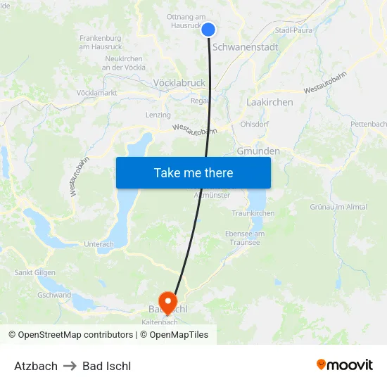 Atzbach to Bad Ischl map