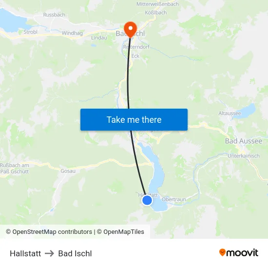 Hallstatt to Bad Ischl map