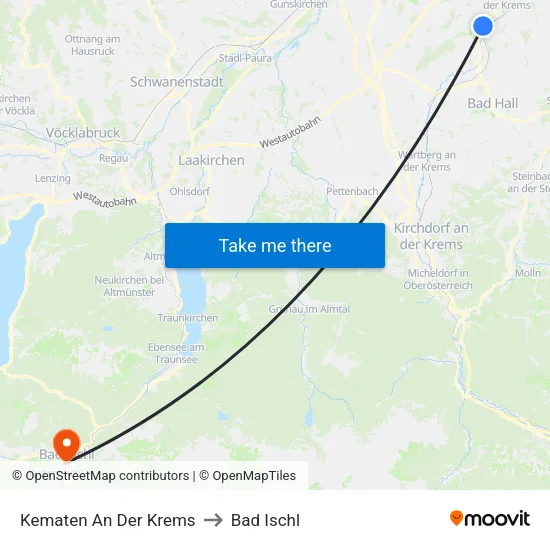 Kematen An Der Krems to Bad Ischl map