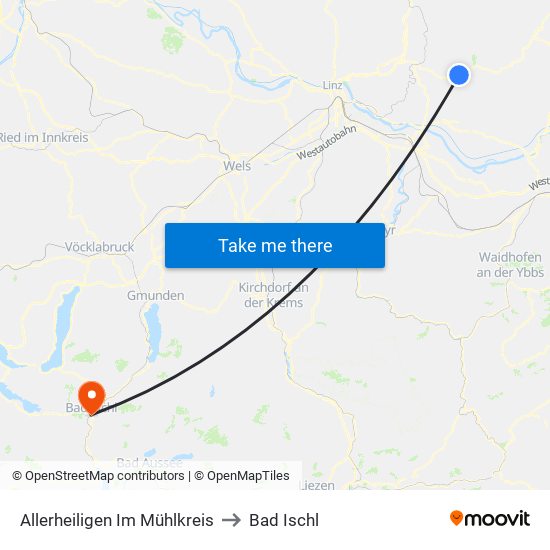 Allerheiligen Im Mühlkreis to Bad Ischl map