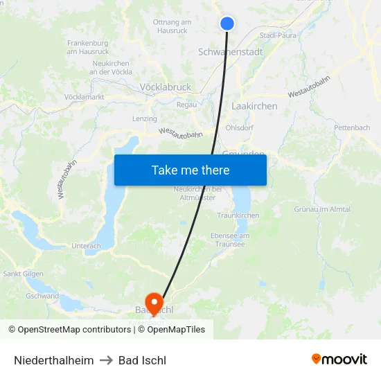 Niederthalheim to Bad Ischl map