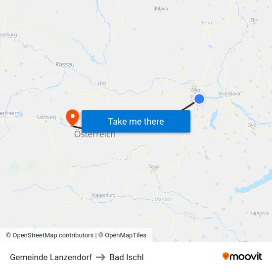 Gemeinde Lanzendorf to Bad Ischl map