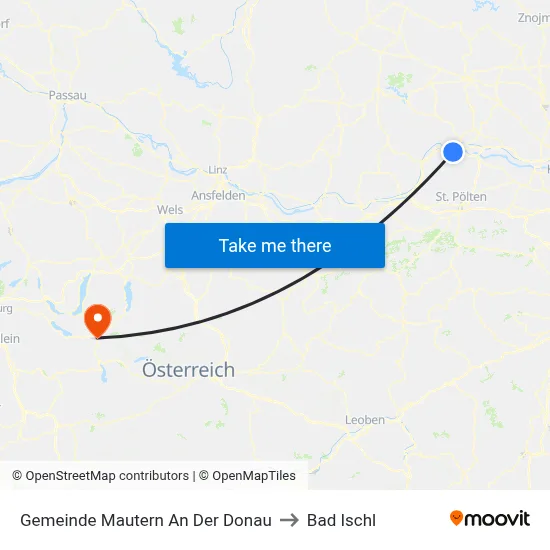 Gemeinde Mautern An Der Donau to Bad Ischl map