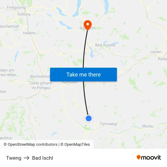Tweng to Bad Ischl map