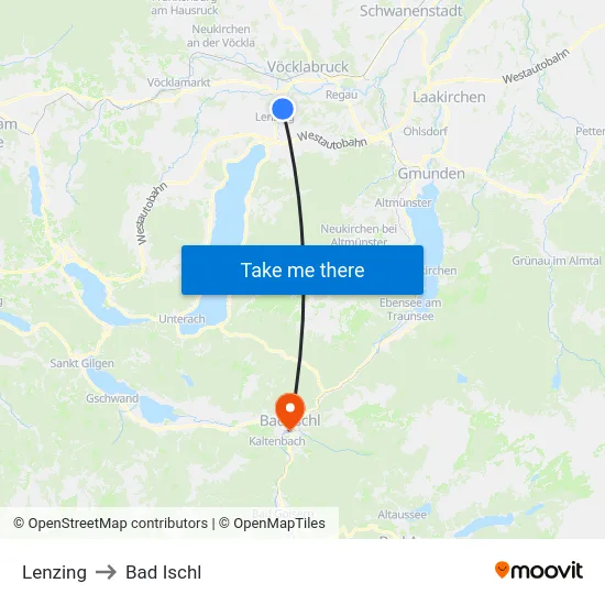 Lenzing to Bad Ischl map