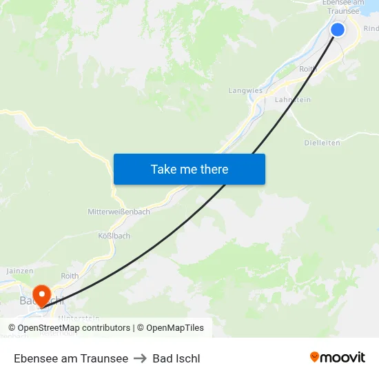 Ebensee am Traunsee to Bad Ischl map