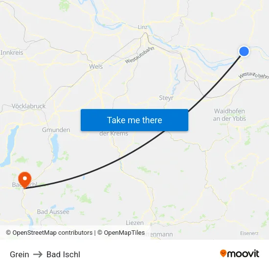 Grein to Bad Ischl map