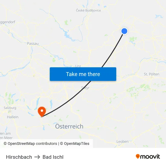 Hirschbach to Bad Ischl map