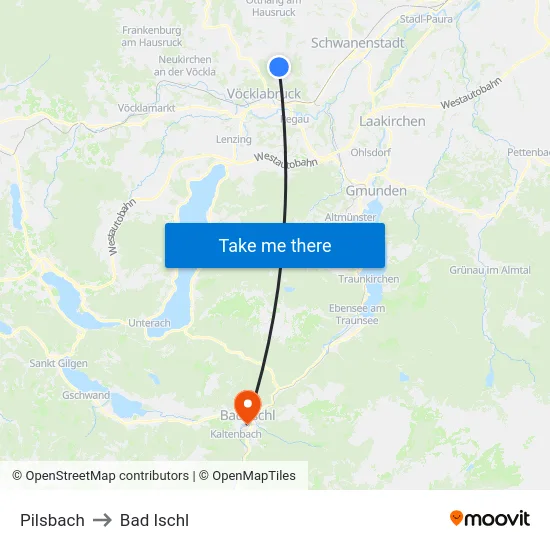 Pilsbach to Bad Ischl map
