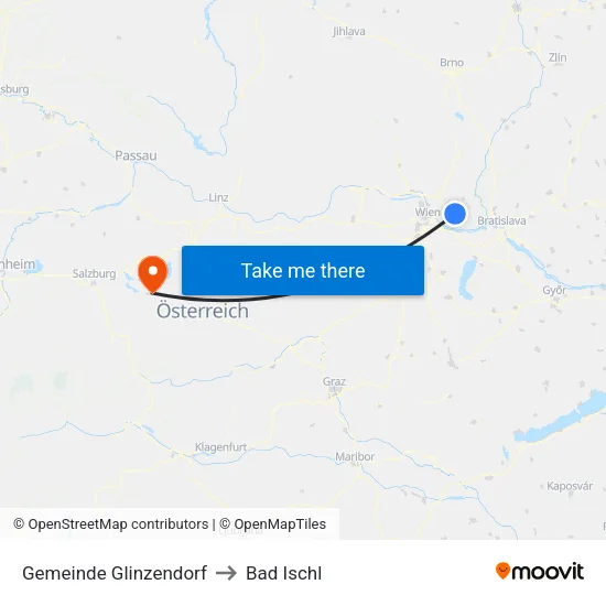 Gemeinde Glinzendorf to Bad Ischl map