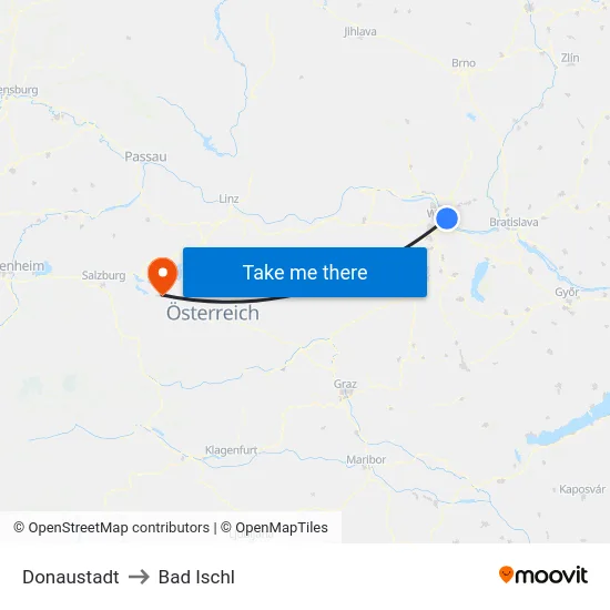 Donaustadt to Bad Ischl map