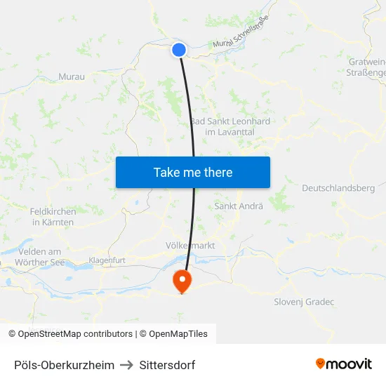 Pöls-Oberkurzheim to Sittersdorf map