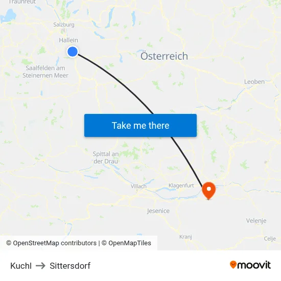 Kuchl to Sittersdorf map