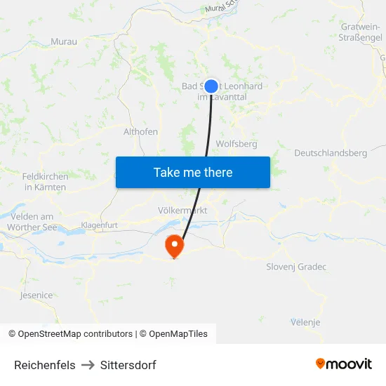 Reichenfels to Sittersdorf map