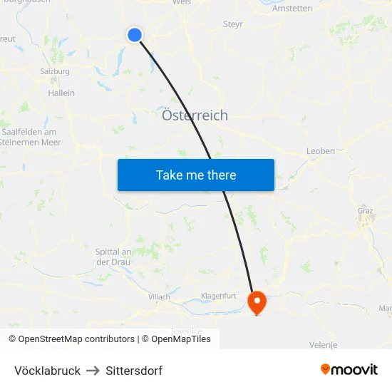 Vöcklabruck to Sittersdorf map