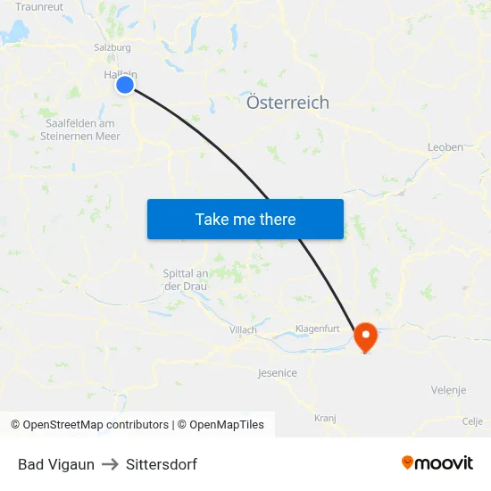 Bad Vigaun to Sittersdorf map