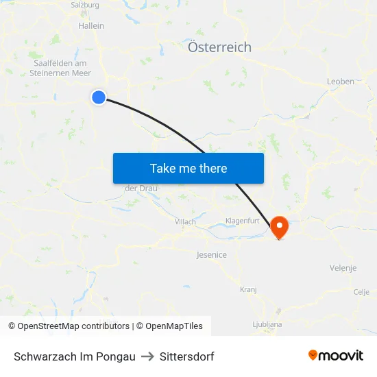 Schwarzach Im Pongau to Sittersdorf map