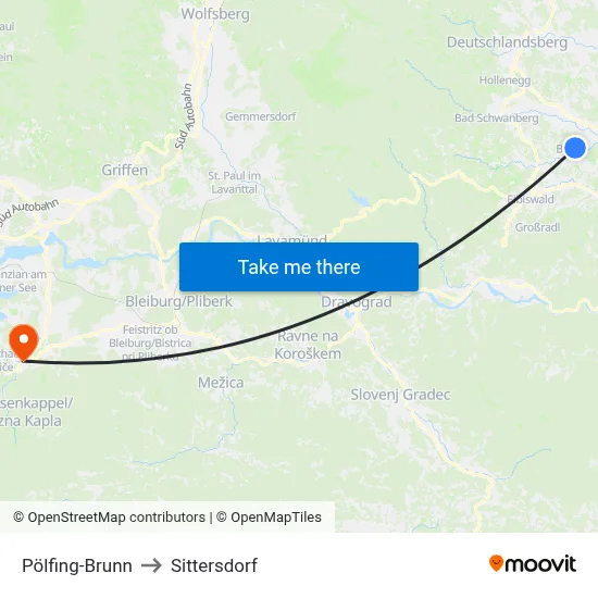 Pölfing-Brunn to Sittersdorf map