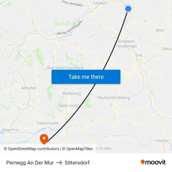 Pernegg An Der Mur to Sittersdorf map