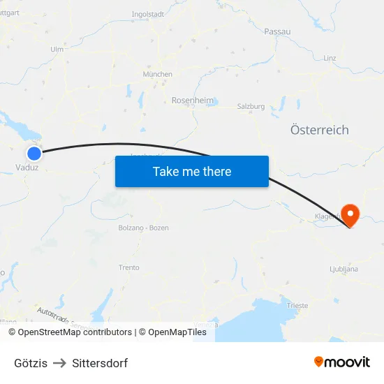 Götzis to Sittersdorf map