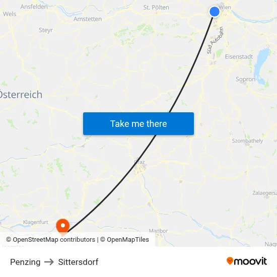 Penzing to Sittersdorf map
