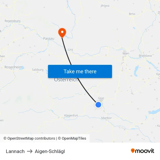 Lannach to Aigen-Schlägl map