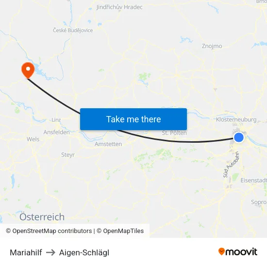 Mariahilf to Aigen-Schlägl map