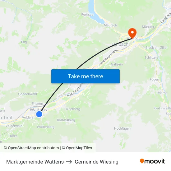 Marktgemeinde Wattens to Gemeinde Wiesing map