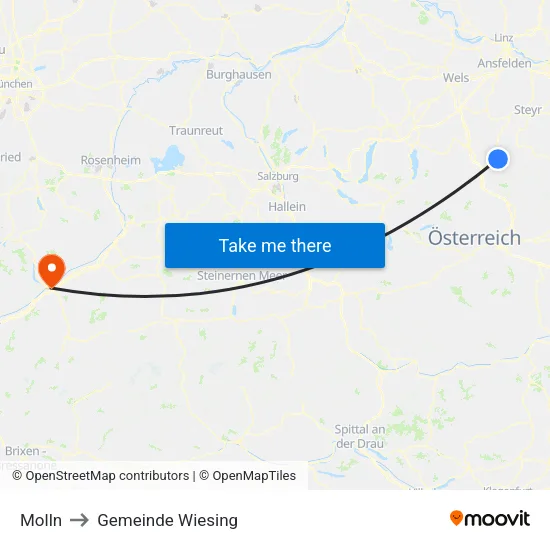 Molln to Gemeinde Wiesing map