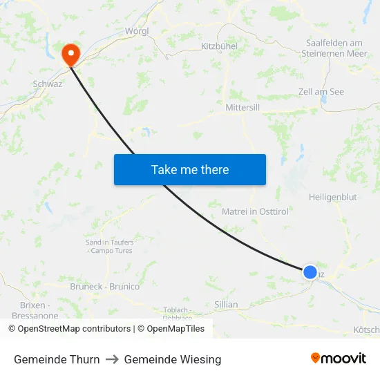 Gemeinde Thurn to Gemeinde Wiesing map