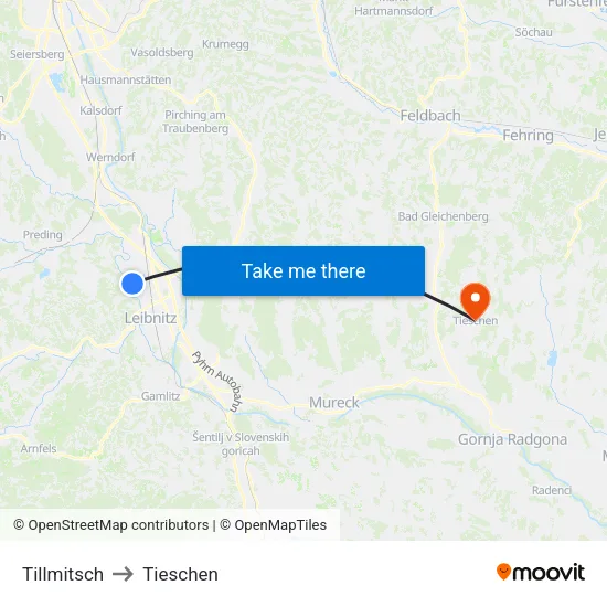 Tillmitsch to Tieschen map