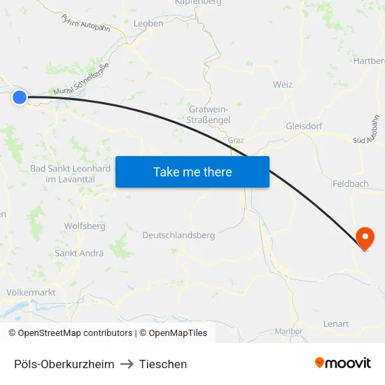 Pöls-Oberkurzheim to Tieschen map