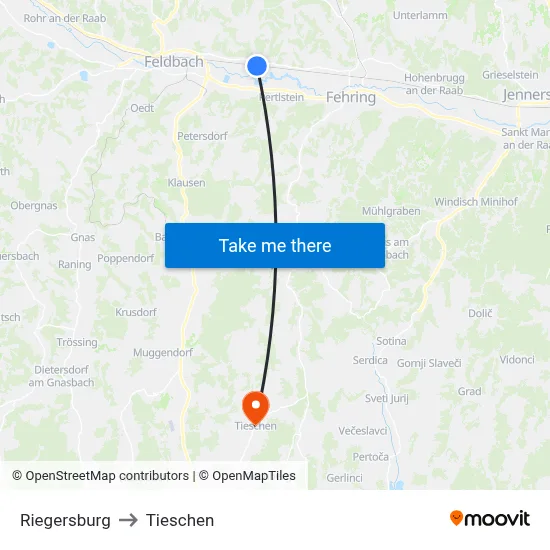 Riegersburg to Tieschen map