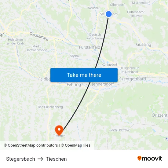 Stegersbach to Tieschen map