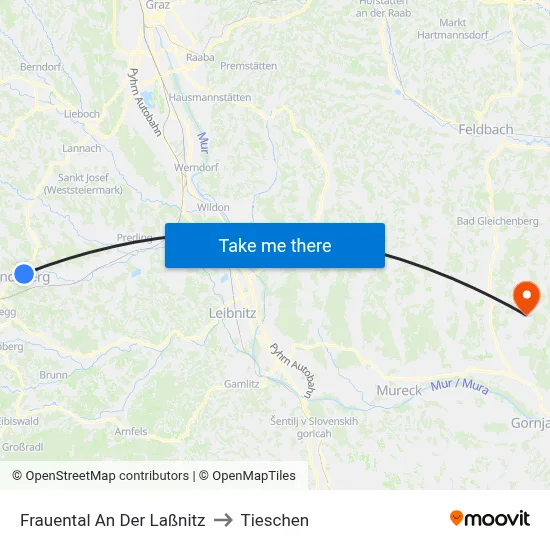 Frauental An Der Laßnitz to Tieschen map