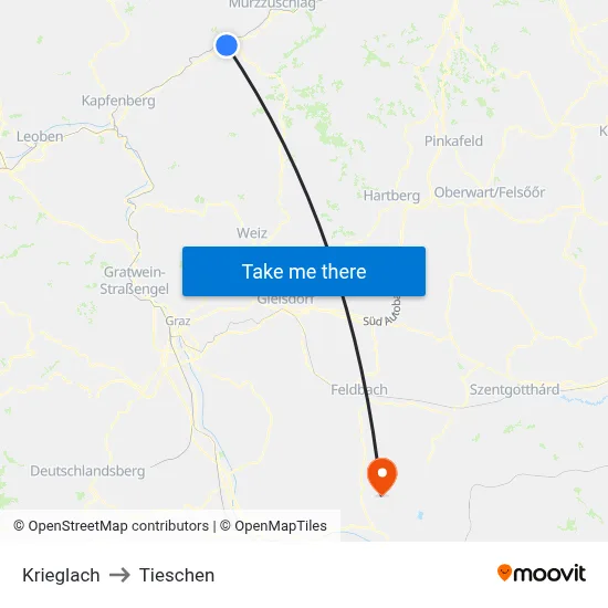 Krieglach to Tieschen map