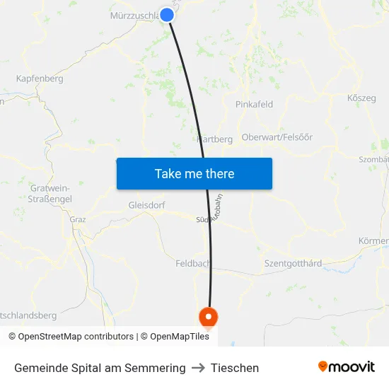 Gemeinde Spital am Semmering to Tieschen map