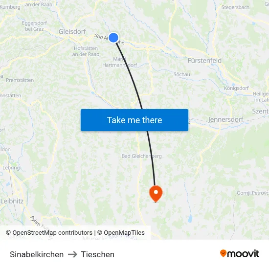 Sinabelkirchen to Tieschen map