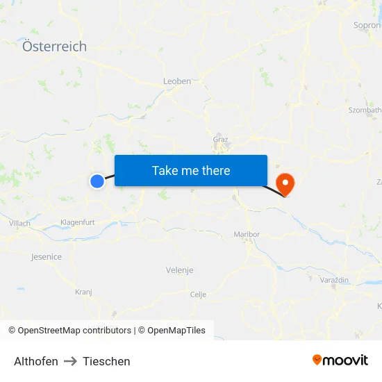 Althofen to Tieschen map