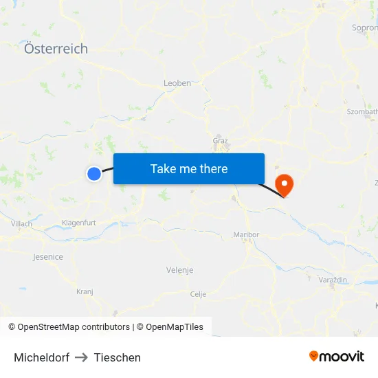 Micheldorf to Tieschen map