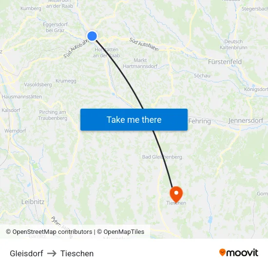 Gleisdorf to Tieschen map
