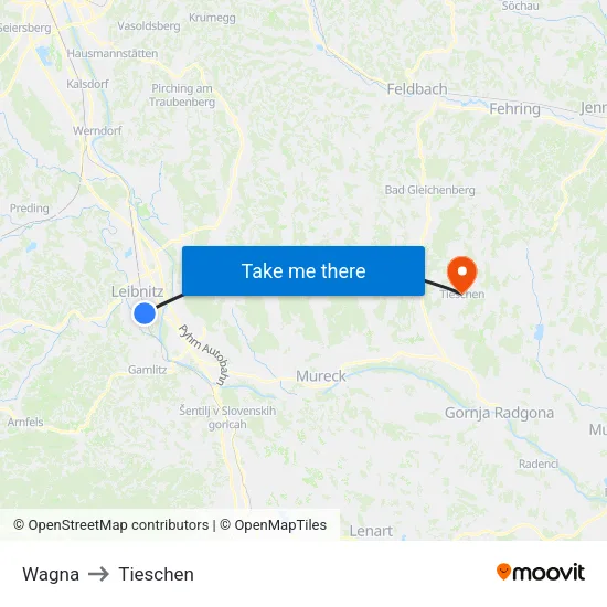 Wagna to Tieschen map