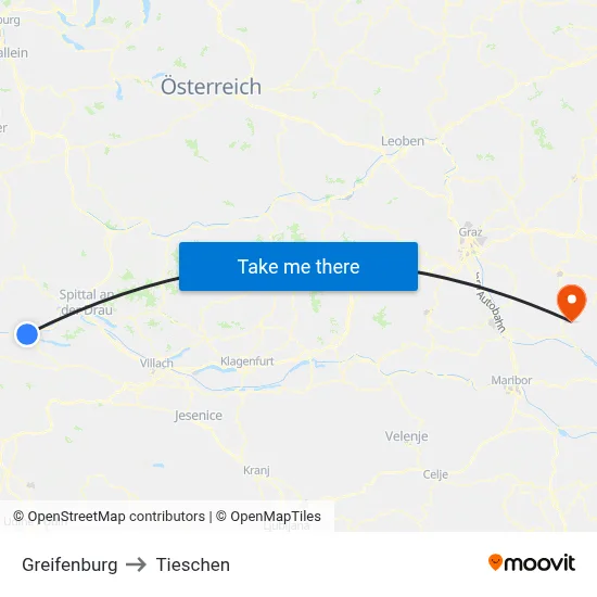 Greifenburg to Tieschen map