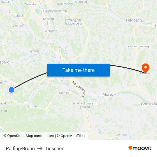 Pölfing-Brunn to Tieschen map