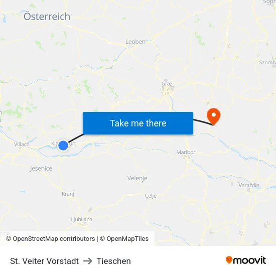 St. Veiter Vorstadt to Tieschen map